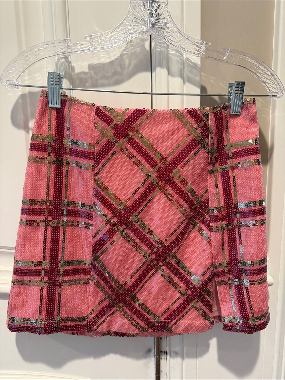 Urban Outfitters Pink Sequin Plaid Mini Skirt